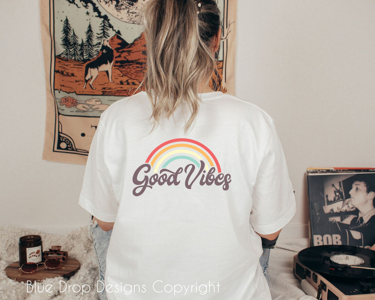 Good Vibes Rainbow Full Colour Transfer Direct to Film Colour Transfer Blue Drop Designs 