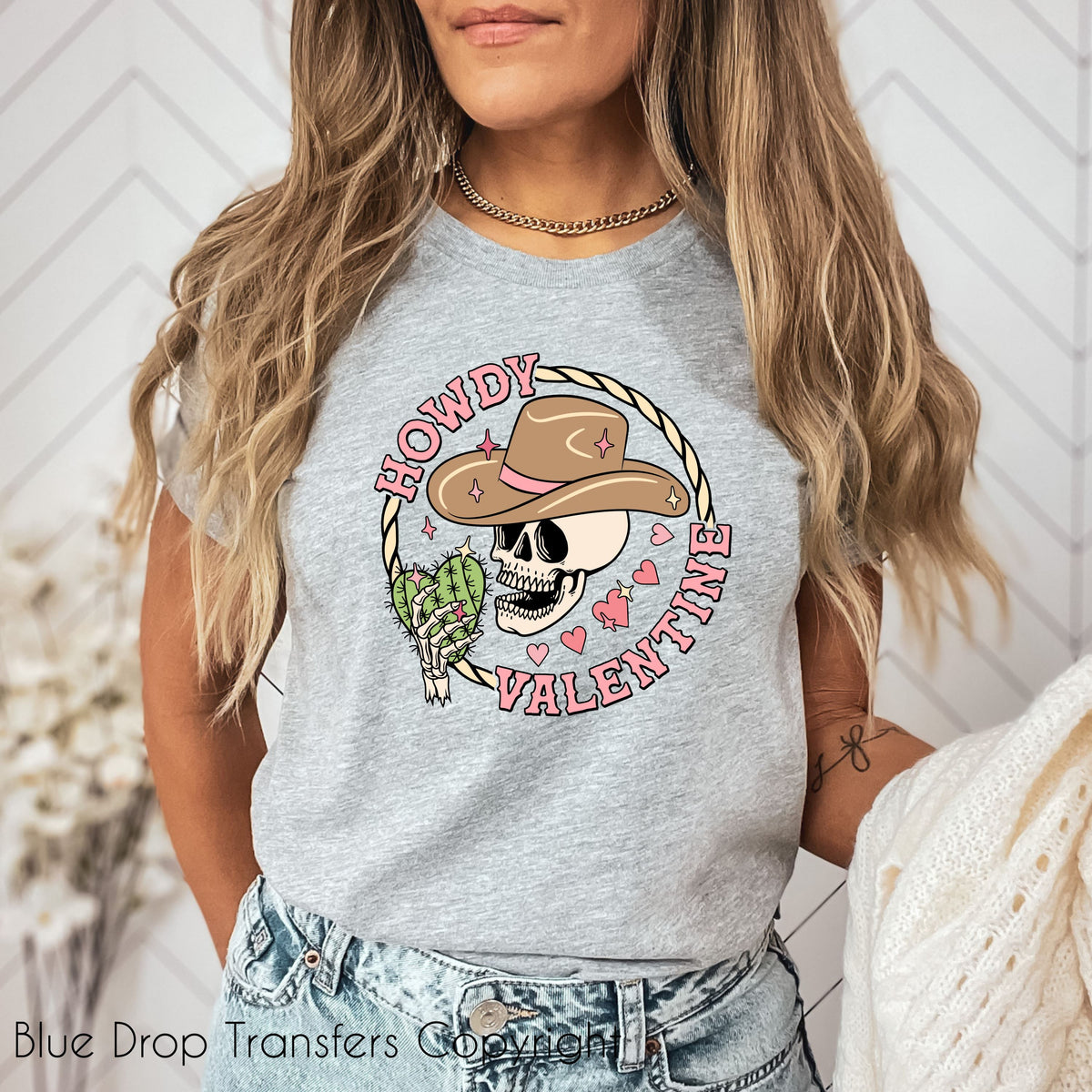 Howdy Skull Full Colour Transfer Direct to Film Colour Transfer Blue Drop Designs 