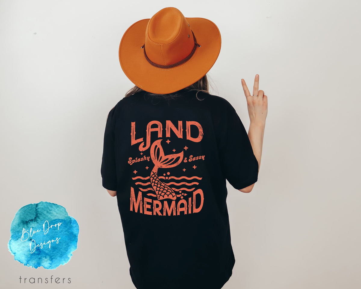 Land Mermaid Coral Full Colour Transfer Direct to Film Colour Transfer Blue Drop Designs 