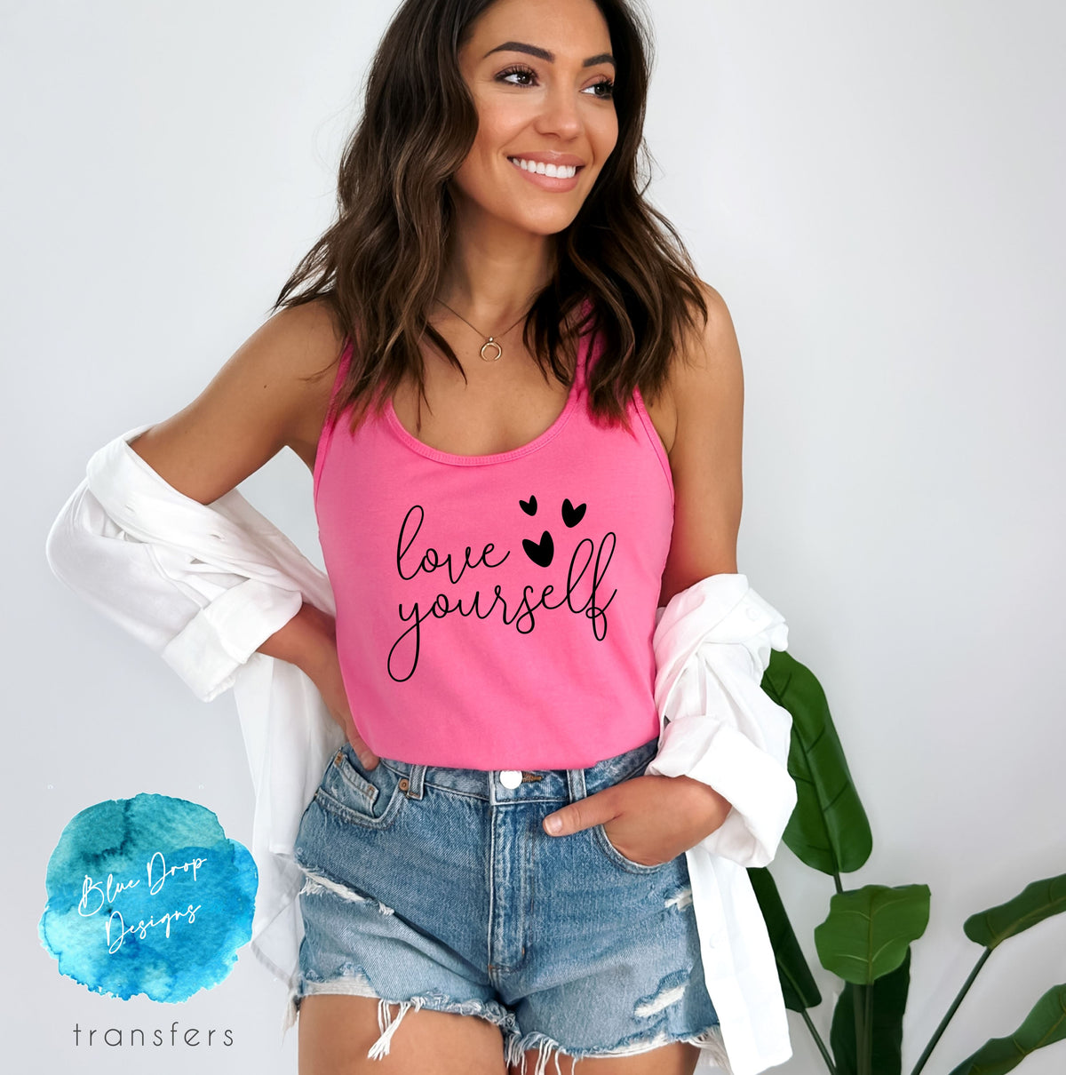 Love Yourself Full Sized Black Transfer Direct to Film Colour Transfer Blue Drop Designs 