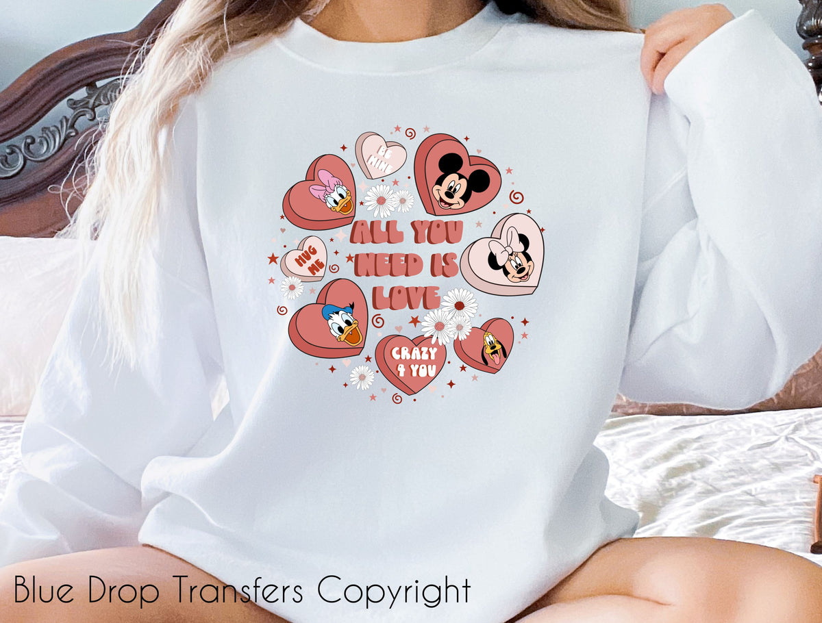 Mickey All You Need is Love Full Colour Transfer Direct to Film Colour Transfer Blue Drop Designs 