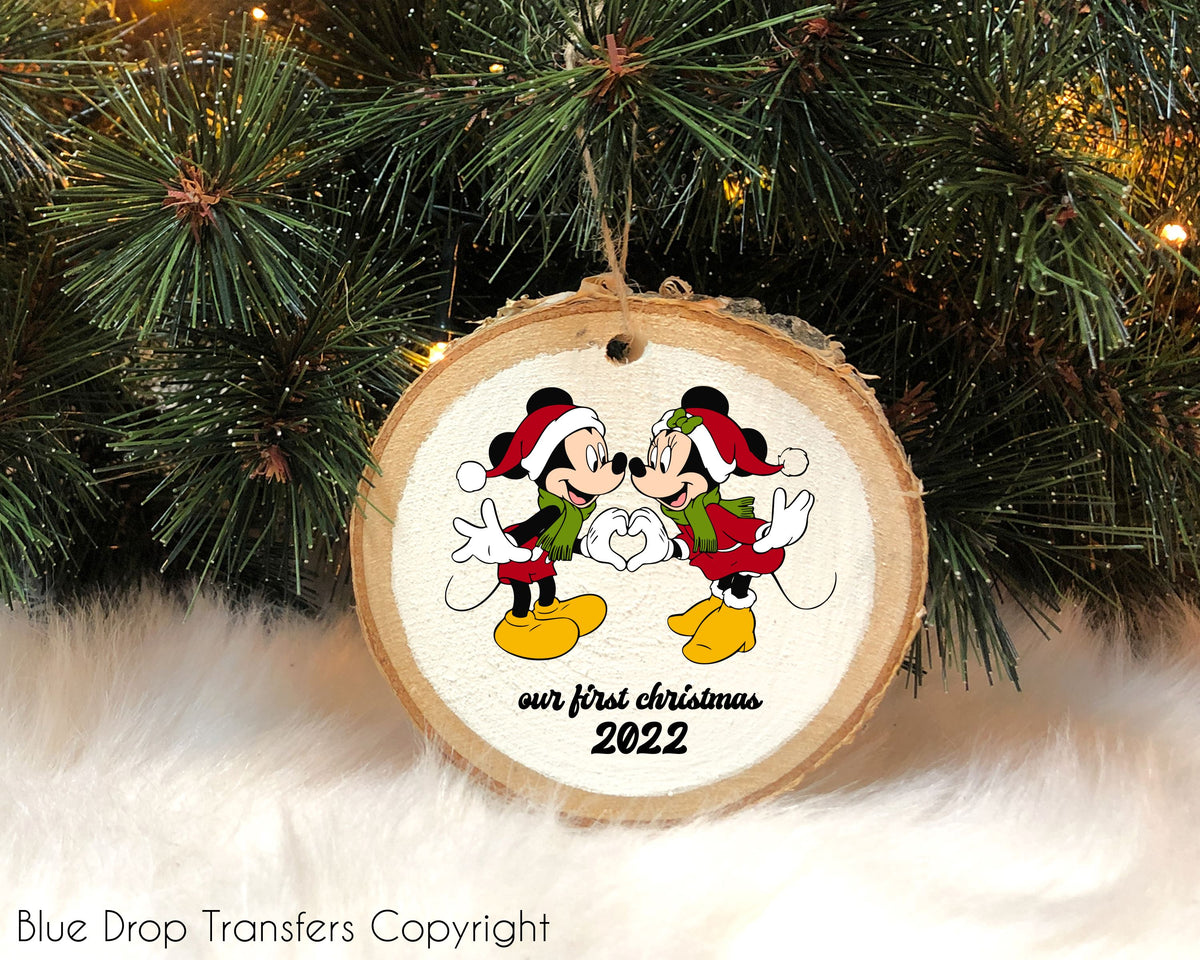 Mickey First Christmas Together Ornament Transfer Direct to Film Colour Transfer Blue Drop Transfers 