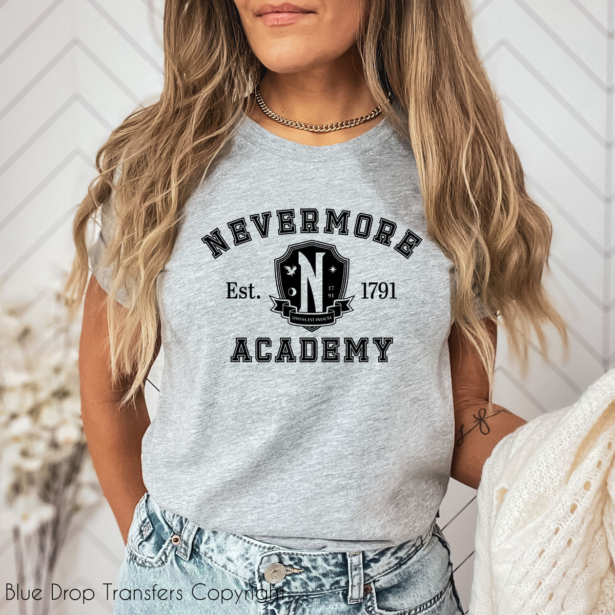 Nevermore Academy Black Transfer Direct to Film Colour Transfer Blue Drop Designs 