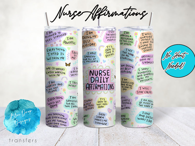 Nurse Affirmations UV DTF Cup Wrap Blue Drop Transfers 