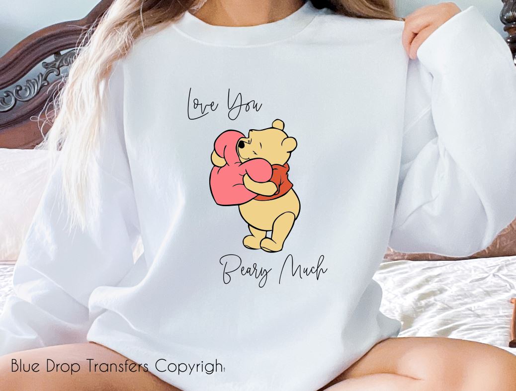 GLITTER Pooh Love You Beary Much Full Colour Transfer Direct to Film Colour Transfer Blue Drop Designs 