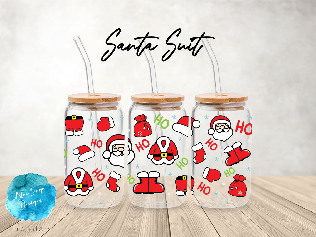 Santa Suit UV DTF Cup Wrap Blue Drop Transfers 