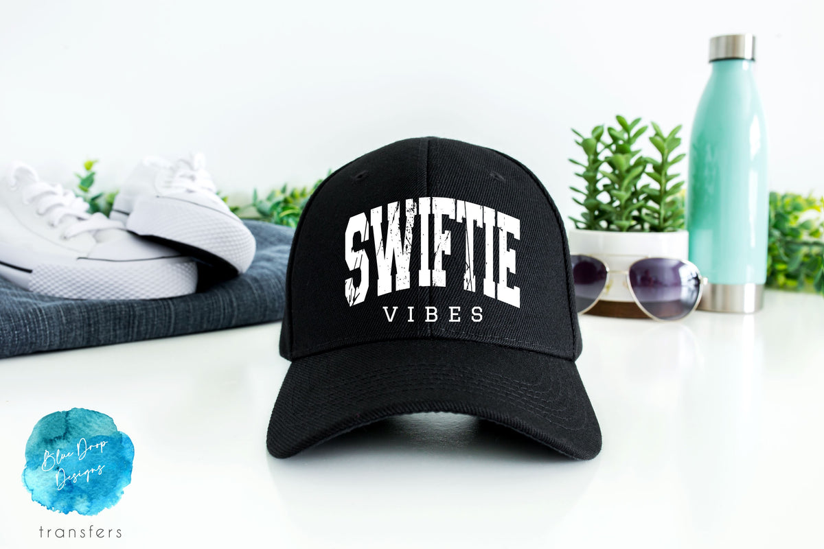 Swiftie Vibes White Hat Size Transfer Direct to Film Colour Transfer Blue Drop Designs 