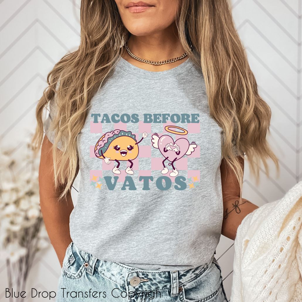 Tacos Before Vatos Full Colour Transfer Direct to Film Colour Transfer Blue Drop Designs 