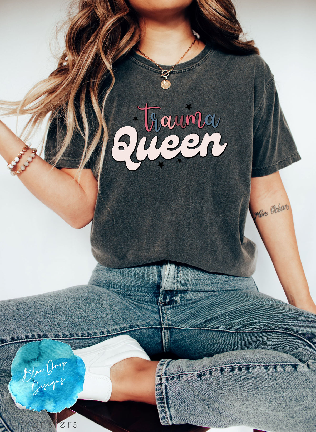 Trauma Queen Full Colour Transfer Direct to Film Colour Transfer Blue Drop Designs 