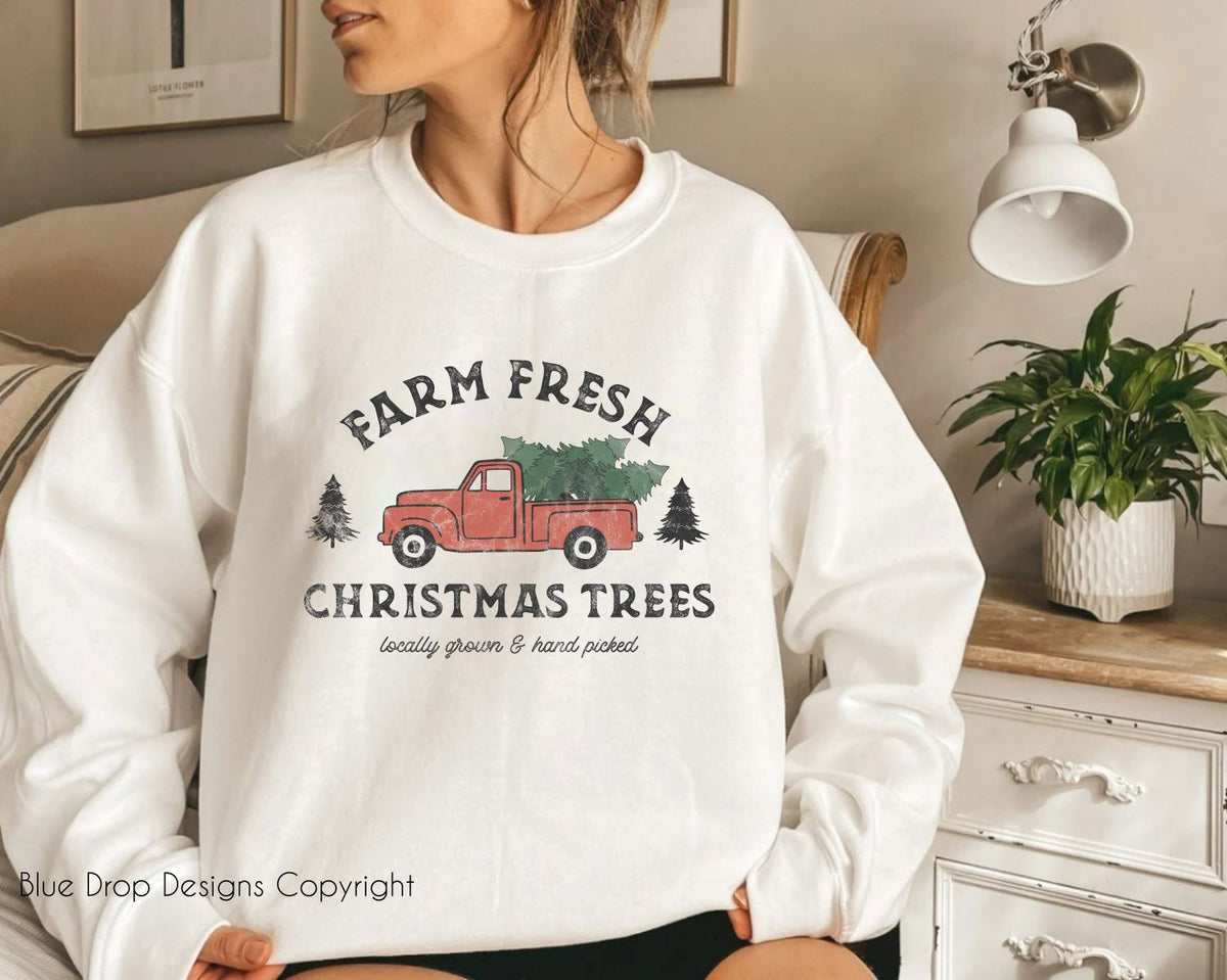 Farm Fresh Christmas Trees Vintage Full Colour Transfer Direct to Film Colour Transfer Blue Drop Designs 